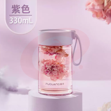 富光玻璃杯女生夏便携牛奶杯耐热防爆刻度高颜值水杯子ins风 紫色