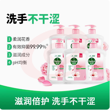 Dettol/滴露洗手液滋润倍护500g*6瓶装补充大桶家庭装泡沫丰富