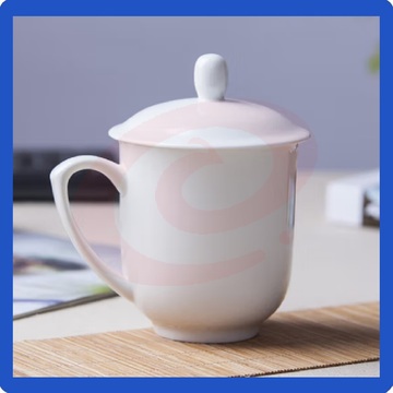 会议茶杯 陶瓷盖杯 纯白开会杯子 商务会议水杯  可印LOGO