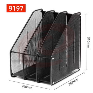 得力9197文件框四栏桌面金属文件架  文件夹收纳盒铁网格子书架子 SKU：YDKJ02256