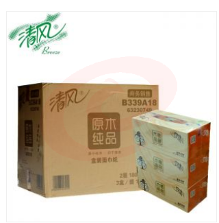 清风 原木纯品 抽纸 B339A18 180抽 3盒*12提 （新老包装随机发货）  SKU：YDKJ02299