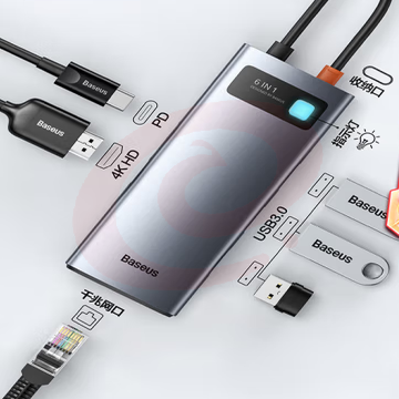 倍思 Type-C扩展坞6合1带网口 拓展坞USB-C转HDMI转接头4k投屏  适用华为/ipad/苹果MacBook笔记本电脑转换器