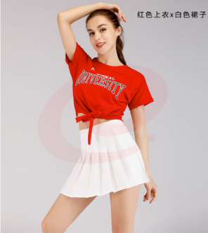 篮球宝贝韩国女团打歌服套装  红色上衣+白色裙子（送袜子）