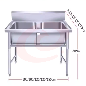 定制不锈钢水池 双池定制学校洗手池 商用厨房食堂洗碗洗菜池 SKU：YDKJ03771