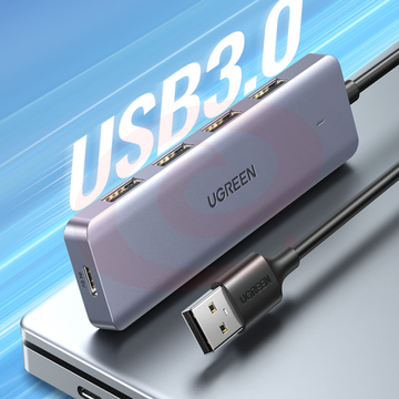 绿联 USB3.0分线器扩展坞 高速4口集线器HUB拓展坞 带供电口 0.15米  一拖多口转换器转接头延长线