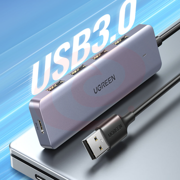 绿联 USB3.0分线器扩展坞 高速4口集线器HUB拓展坞 带供电口 0.15米  一拖多口转换器转接头延长线 SKU：YDKJ03992