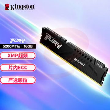 金士顿 (Kingston) FURY 台式机16G内存条5代  16GB DDR5 5200 骇客神条 Beast野兽系列