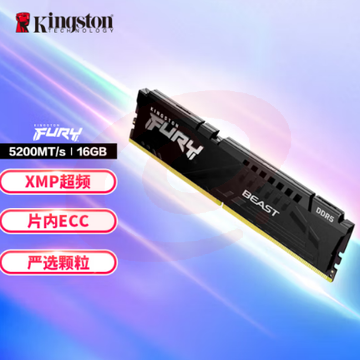 金士顿 (Kingston) FURY 台式机16G内存条5代  16GB DDR5 5200 骇客神条 Beast野兽系列 SKU：YDKJ04506