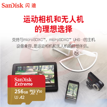闪迪（SanDisk）256GB TF内存卡 U3 V30 4K A2  读速高达190MB/s 兼容运动相机和无人机存储卡