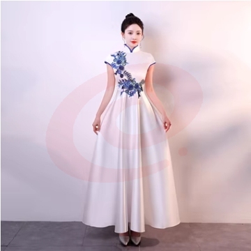 青花瓷迎宾礼服中国风酒店接待礼仪旗袍合唱演出服女长裙礼服学生