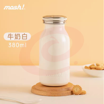 mosh保温杯女生可爱简约便携高颜值儿童牛奶瓶水杯咖啡杯380ml 牛奶白/米色/裸色奶咖色/奶芋灰粉