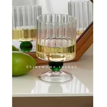 耐热ins风复古珠珠高脚玻璃杯 高颜值水杯 约210ml