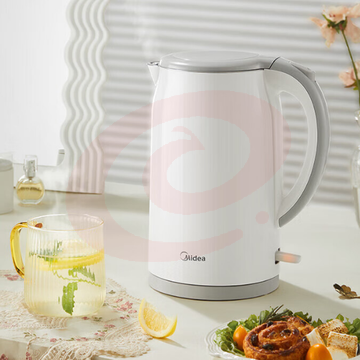 美的（Midea）电热水壶304不锈钢【速沸I防烫】SH17M301A  双层防烫1.7L大容量热水壶 无缝内胆暖水壶快速沸腾开水壶