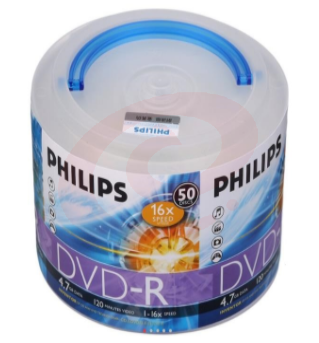 飞利浦 DVD光盘防水可打印DVD刻录盘DVD空白光盘16速4.7G(50片装)新老包装随机发货