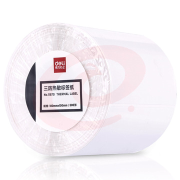 1100687879EA 得力 11870 三防热敏标签纸 100*100，500张/卷 白色 卷