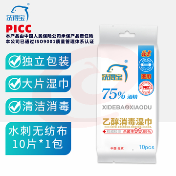 洗得宝 75%酒精湿巾 一次性消毒酒精棉片大号 单片独立包装 免洗洗手消毒液湿巾 10片