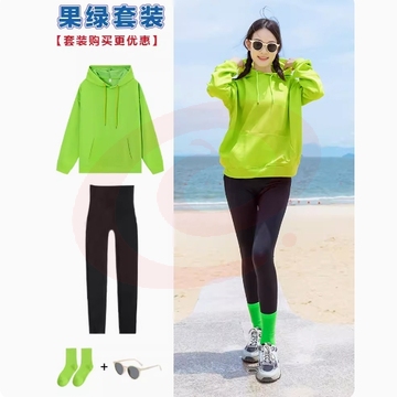 糖果色连帽卫衣姐妹装 团体演出 可定制印字印图 【卫衣+鲨鱼裤+袜子】