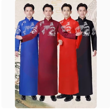 原创相声服大褂 中式刺绣长袍中国风五四青年复古唐装长衫年会演出
