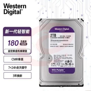 西部数据（WD）2TB 紫盘 256M缓存 SATA6Gb/s接口 垂直CMR 监控硬盘 SKU：YDKJ06378