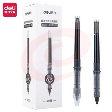 得力(deli)诺上全针管直液式走珠笔替芯 0.5mm10支/盒DL-S659黑