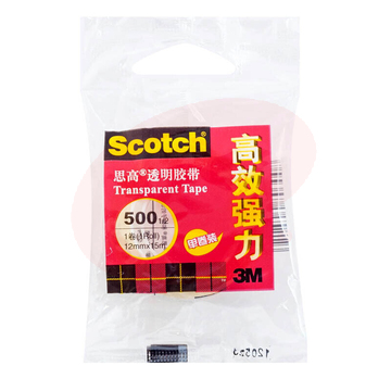 3M 思高 透明胶带 500 1/2 12mm*15m  12卷/袋 SKU：YDKJ06530