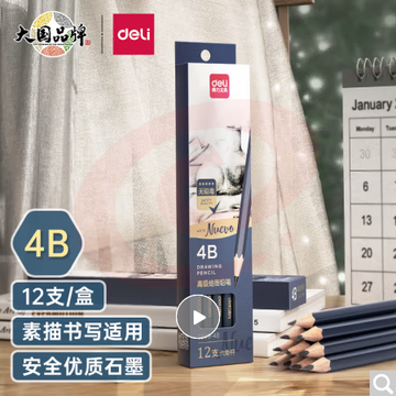 得力(deli)高级美术绘图4B铅笔 学生素描速写铅笔 12支/盒 S999-4B