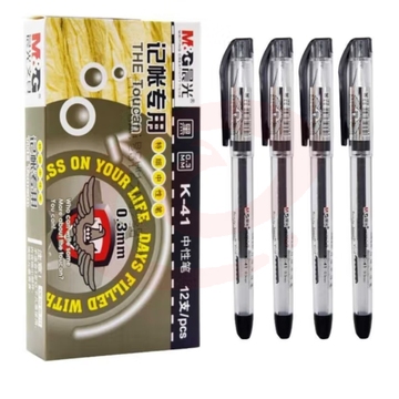 晨光 K41 签字笔 0.3mm 黑色财务记账笔拔帽中性笔12支