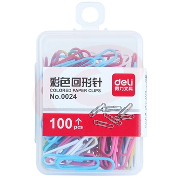 得力 0024 彩色回形针 100枚/盒 （单位：盒）混色 SKU：YDKJ08398