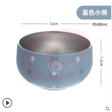 316不锈钢碗食品级防摔防烫餐具 蓝色小熊 SKU：YDKJ08075