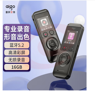 爱国者 aigo 录音笔R3318 16G 一键录音声控录音专业高清远距降噪录音器 学习培训会议办公 商务黑 SKU：YDKJ09209