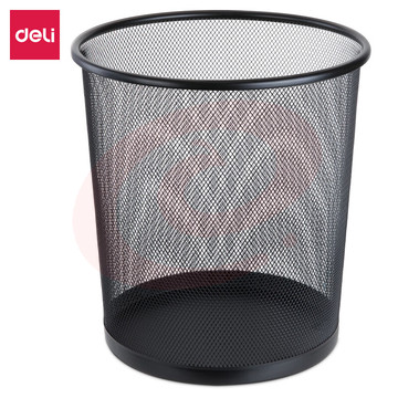 得力(deli)φ26.6cm中号金属网状圆纸篓 办公家用垃圾桶 垃圾分类 办公用品 黑色9190