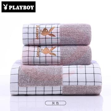 花花公子（PLAYBOY） 酒店毛巾易吸水棉洗脸新款简约生活柔软亲肤家用棉毛巾浴巾组合套装 灰色 毛巾34*75*1