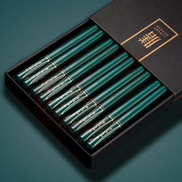 美杜 合金筷子 家用筷10双装防滑防烫分餐公筷高档餐具套装快子过年春节筷易清洗 墨绿星空筷子【10双】