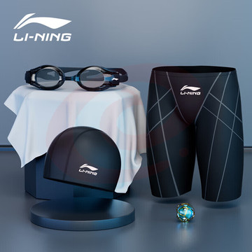 李宁（LI-NING）泳裤泳镜泳帽五分套装男士游泳裤游泳镜时尚游泳装备LN55-169黑XL