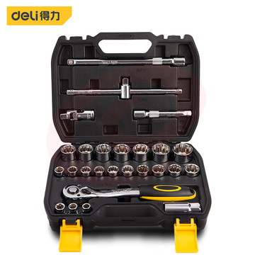 得力（deli）专业汽修工具套装26件大飞12.5mm棘轮套筒扳手机修工具 DL2026T