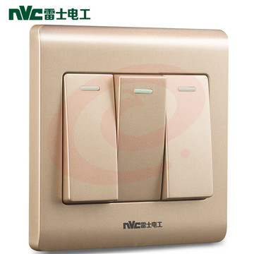 雷士电工（NVC）开关插座电工电料 三开单控带荧光跷板开关86型暗装床头 D1心洁系列香槟金
