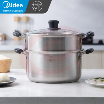美的（Midea）喆物304不锈钢蒸锅家用蒸笼燃气灶电磁炉通用煮汤锅馒头包子 24cm 双层304不锈钢