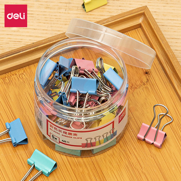 得力(deli) 8555-5号彩色长尾票夹19mm(筒装)(混)(40只/筒)