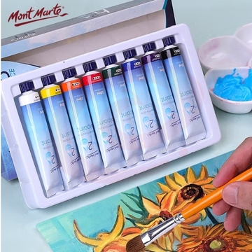 蒙玛特(Mont Marte)油画颜料8色18ml 水调性绘画颜料学生画画材料 铝管初学者美术油彩盒装套装MPOW8181 (zhyghf_21101184)