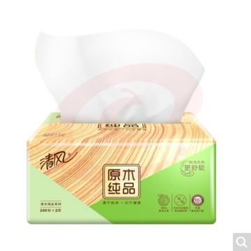 清风小原木纯品2层200抽纸巾餐巾纸 3包/提  BR38SC2（48包/箱）