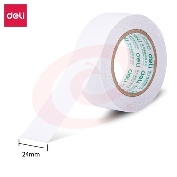 得力30437小卷芯棉纸双面胶带24mm*10y*80um(白色)(1卷/袋 10袋起售)