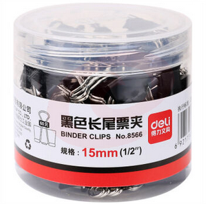 得力 8566 黑色长尾夹15mm 60只/筒