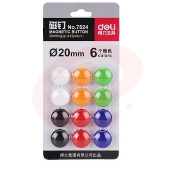 得力（deli）7824磁钉83×170mm/ Φ20mm/12pcs/6color 多色 12个一卡（20卡起售）（可当天配送发货） SKU：YDKJ13134