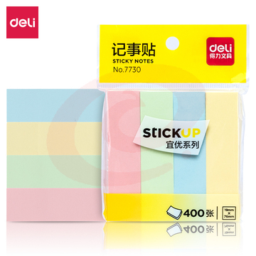 得力（Deli）7730记事贴 混色76*19mm 400张一包 10包起售