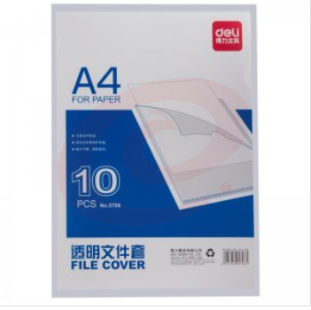 得力 5706 A4透明单片夹 L型文件夹 两页式文件夹 L皮 文件皮 10个/包 SKU：YDKJ15384