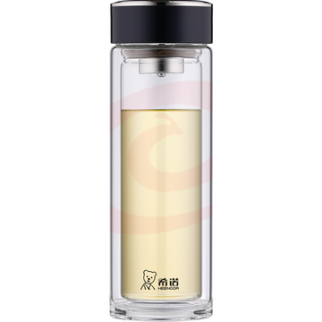 希诺(HEENOOR) 玻璃杯双层隔热茶杯男士商务办公泡茶带滤网便携车载水杯 XN-7081中闪银灰【310ml】    WLSZ08281209263345
