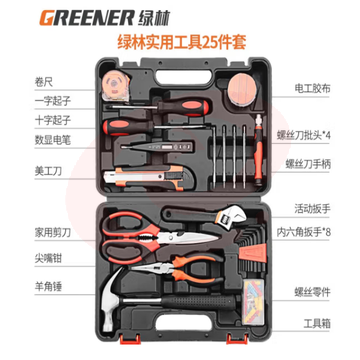  绿林（GREENER）家用工具箱套装五金工具多功能家庭电工木工电讯维修 实用25件套 pcyg-240104133704