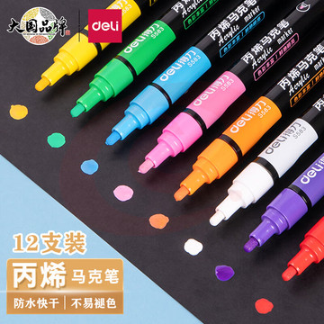 得力(deli)丙烯马克笔12色晴空色系 S583