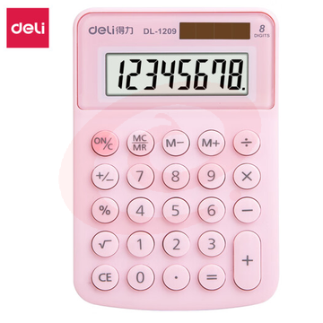 得力(deli)双电源学生计算器 马卡龙迷你便携式计算器 粉色 1209A