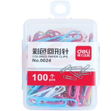 得力 deli 0024 彩色回形针(混)(100枚/盒)